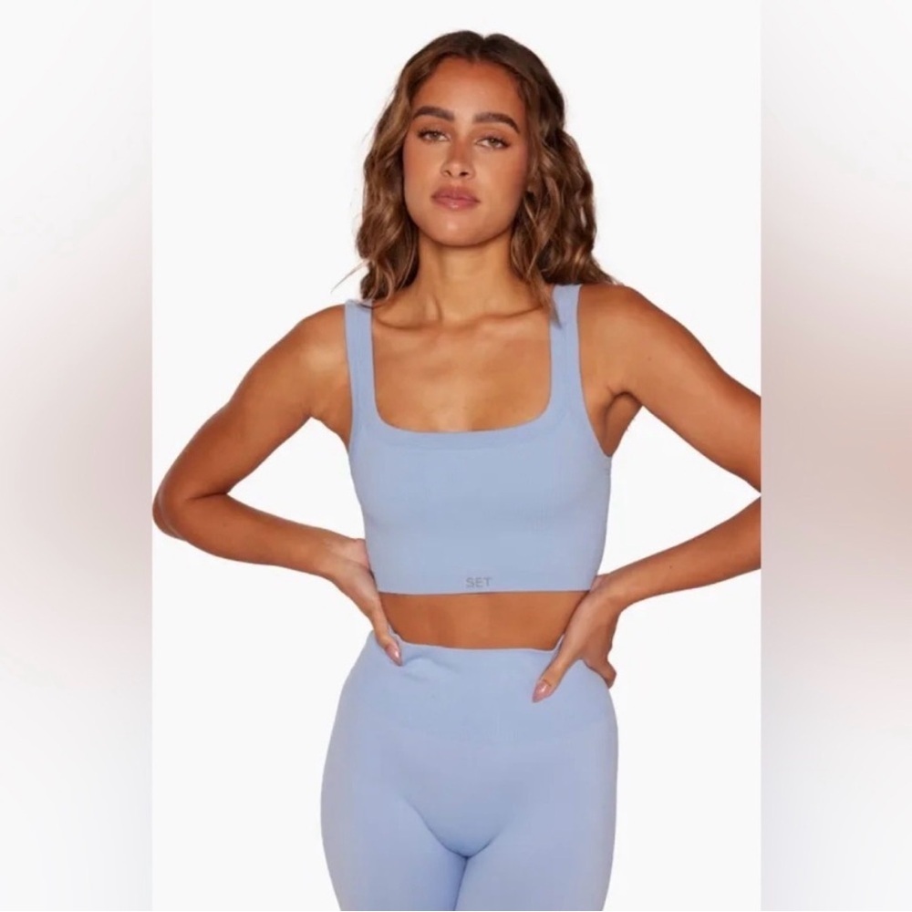 SET Active Light Blue Square Neck Sports Bra